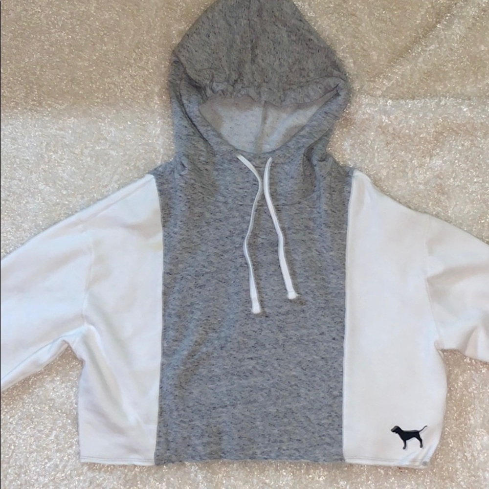 Grey & White (PINK) cropped hoodie